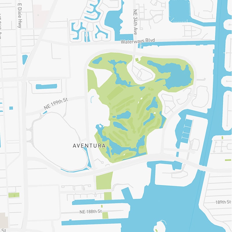 Map illustration of Aventura, Florida.