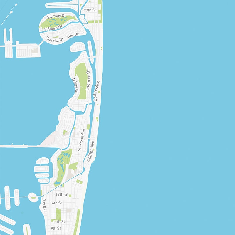 Map illustration of Miami Beach, Florida.