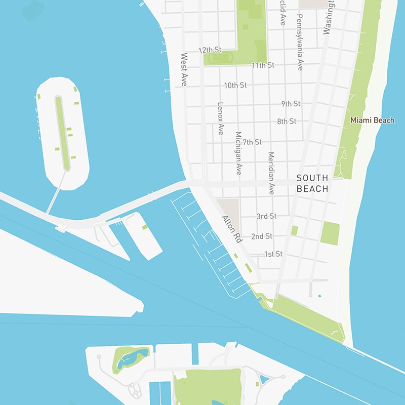 Map illustration of South Beach, Florida.